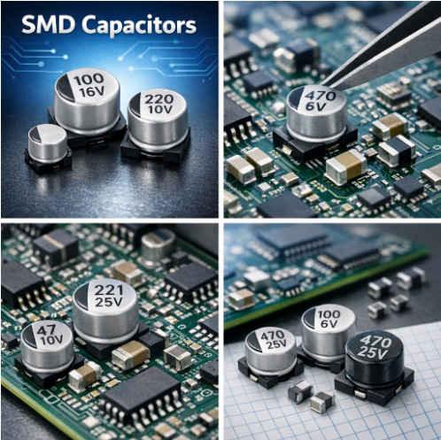An SMD capacitor (Surface Mount Device capacitor), also known as a surface mount capacitor, is a capacitor designed to be mounted directly onto the surface of a printed circuit board (PCB) using surface-mount technology (SMT).